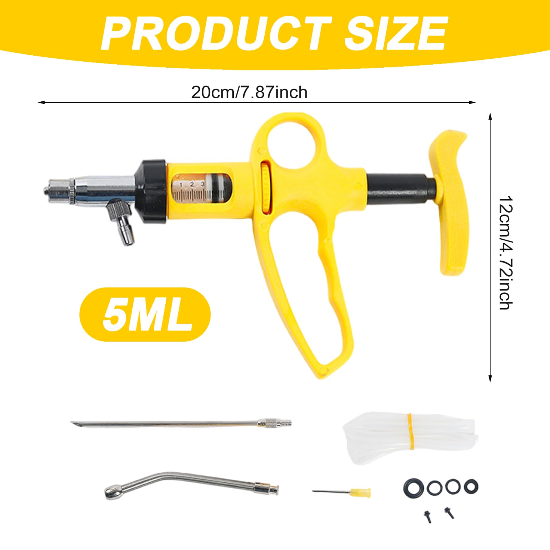 Stéringe injecteur automatique 5 ml pistolet à trempé réglable avec tête de métal pour bétail, chèvre, cochon, vache, outil d'alimentation animale à l'échelle claire pour l'utilisation du bétail