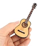 Miniature Guitar, 3.9in Wooden Tiny Guitar Decorative Model for Mini Music Ornament Display Dollhouse Accessories Model Home Decoration
