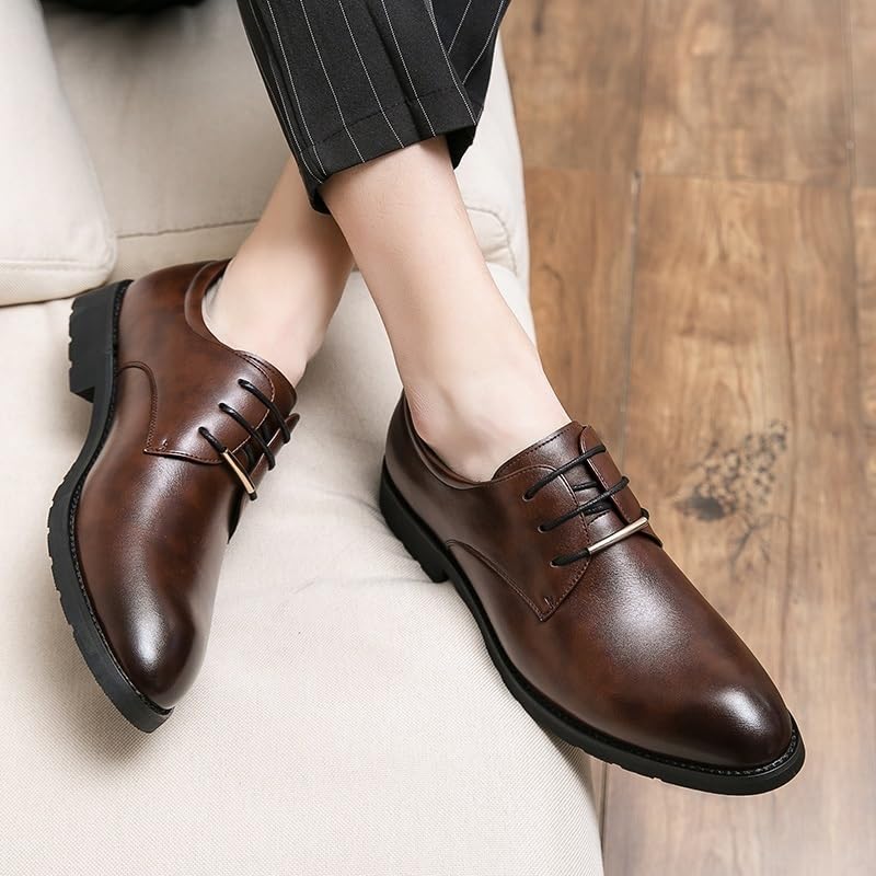 Comfort Orthopedic Men Dress Oxford Vegan Leather Lace Up Breathable Working Anti-Slip Non Slip Rubber Sole Block Heel Shoe3