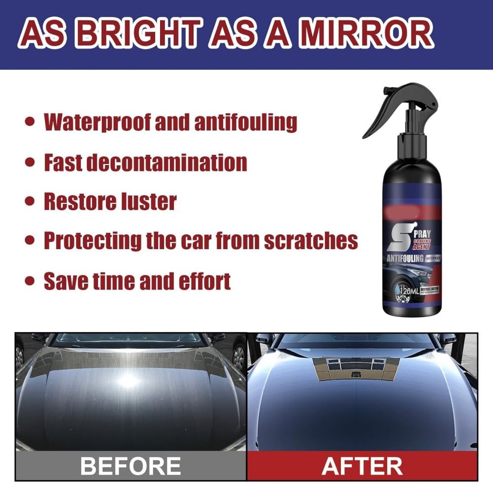 Spray Coating Agent, Multi-Functional Coating Renewal Agent, 120ml Car Nano Paint Coating Agent, 3 in 1 High Protection Quick Car Coating Spray, Coating Spray for Vehicles (4pcs)