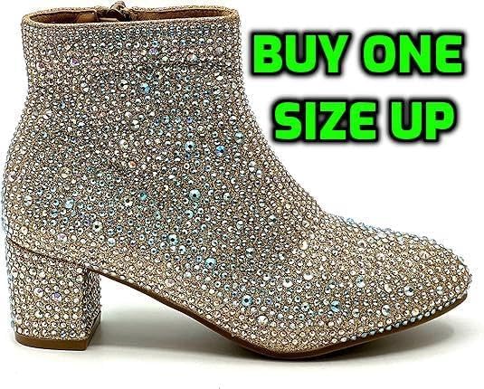 Forever Girls Rhinestone Boots Kids Low Heel Dress Booties Iceberg-12K Shoes Champagne Rhinestone 22