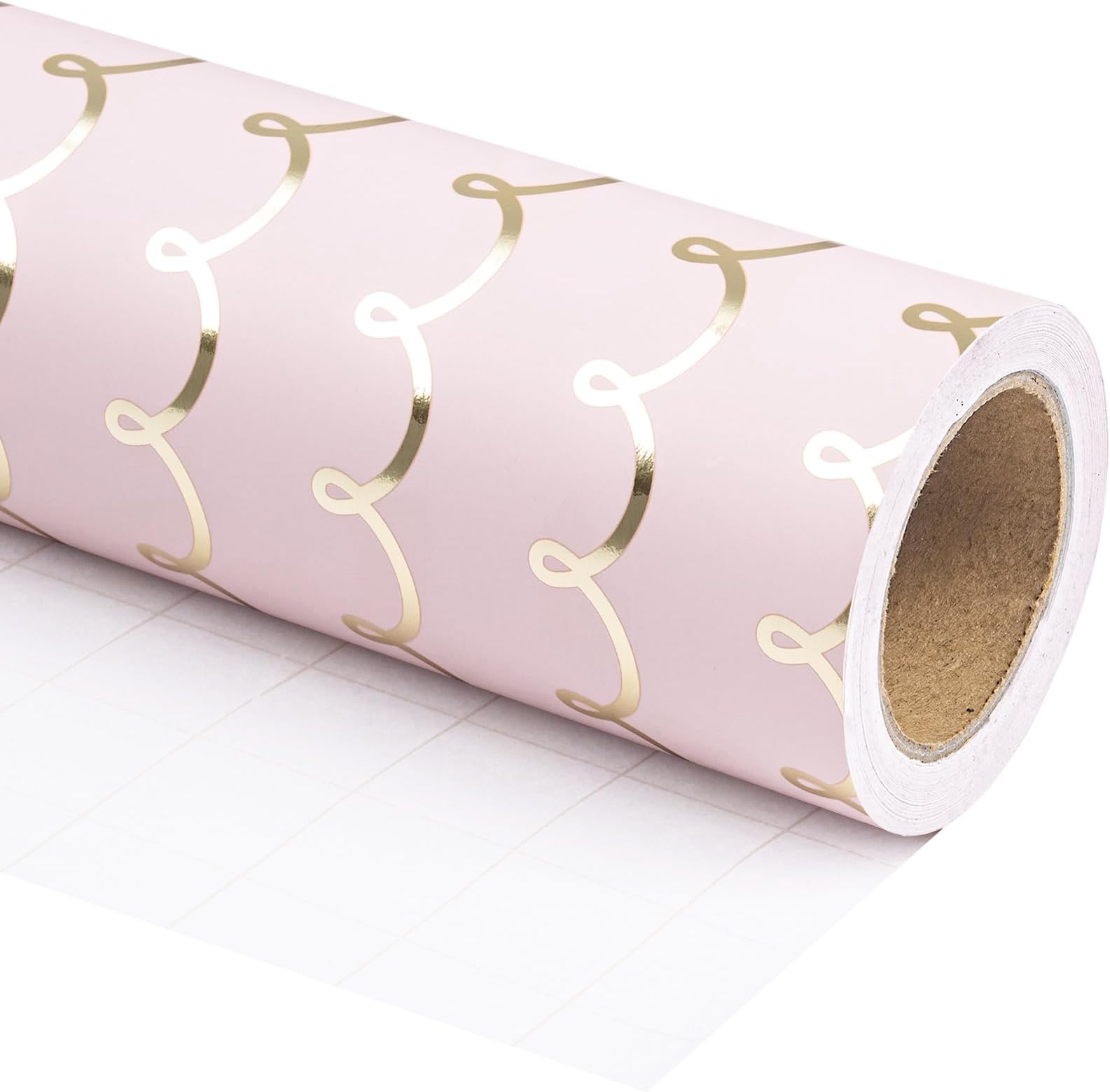 WRAPAHOLIC Pink Wrapping Paper Roll - Mini Roll - 17 Inch x 33 Feet - Metallic Foil Chic Classic Pink and Gold Wedding Wrapping Paper for Birthday, Wedding, Baby Shower, Valentine's Day