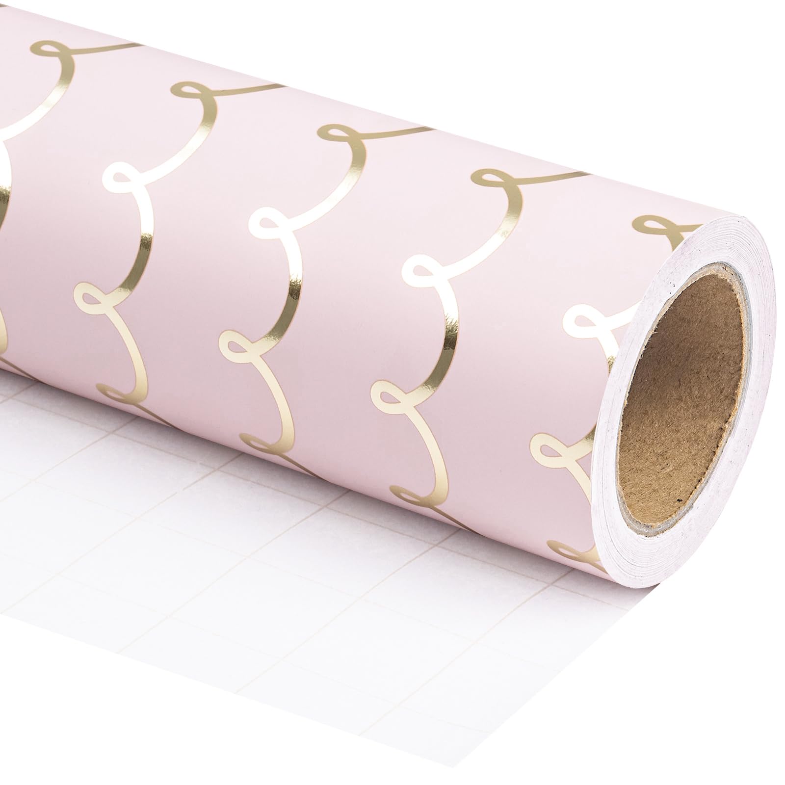 WRAPAHOLIC Pink Wrapping Paper Roll - Mini Roll - 17 Inch x 33 Feet - Metallic Foil Chic Classic Pink and Gold Wedding Wrapping Paper for Birthday, Wedding, Baby Shower, Valentine's Day