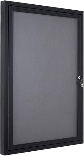 Miniatura 2 de Tablero de corcho de tela para montaje en pared, tablero de mensajes cerrado de 24 x 36 pulgadas con bisagras, puerta abatible abierta, tela gris y