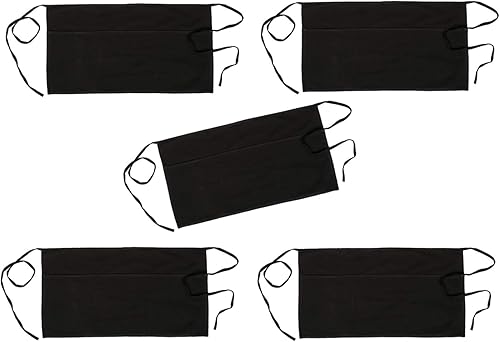 RAJRANG - Delantal de camarera de algodón puro, paquete de 5 delantales cortos con 3 bolsillos, color azul marino, Negro -