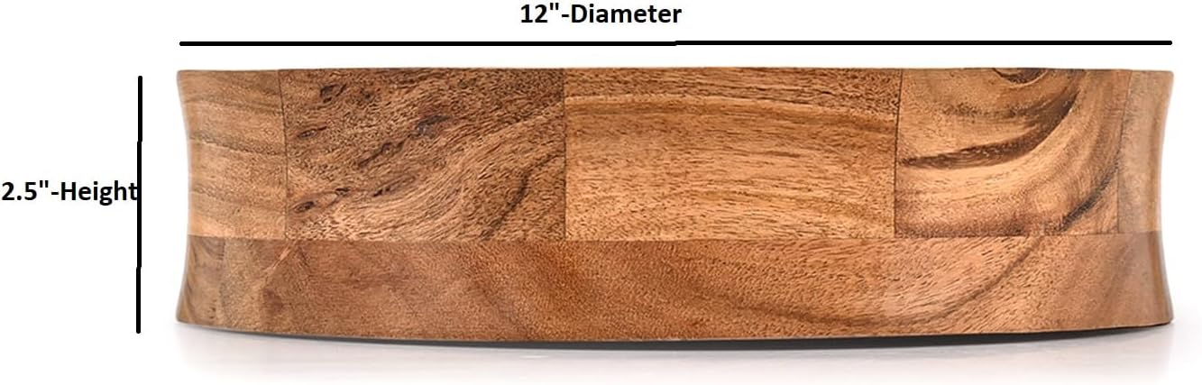 Rustic Wooden Salad & Snack Bowl | Serve Fruit, Pasta or Popcorn | Perfect for Parties, Family Dinners, Thanksgiving, Christmas & Kitchen Counter Décor (12" X 12" X 2.5")