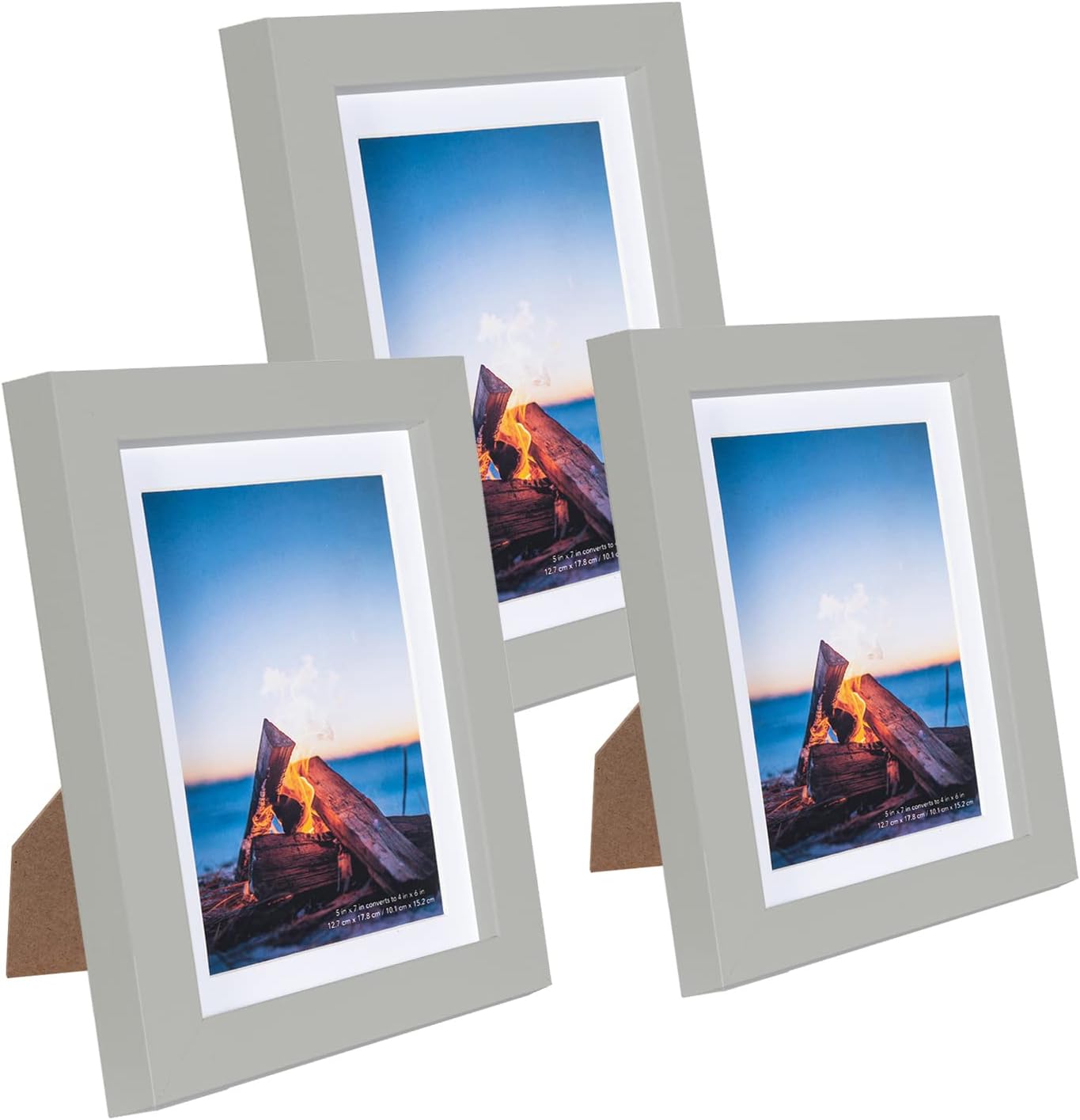 Grey Wooden 7x5 Photo Frames Set of 3, Picture Photo Frame 6x4 with Mount or 7x5 Without Mount