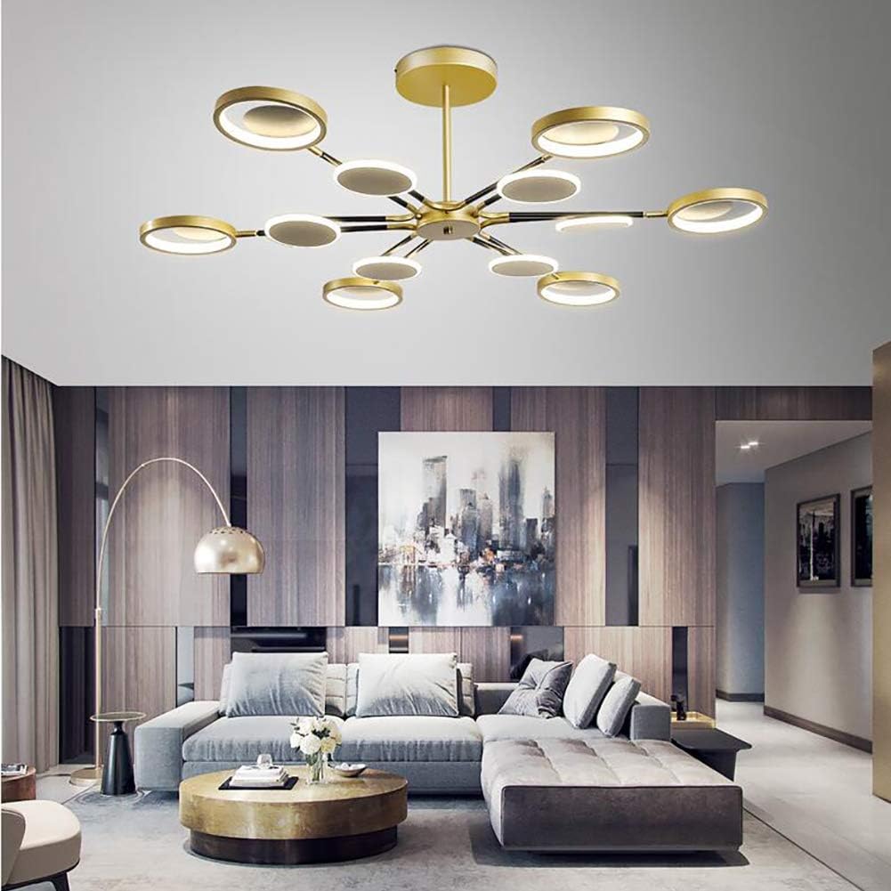 Dimmable Led Chandelier Modern 6 Lights Sputnik Pendant Lighting Gold Ceiling Light Fixture for Bedroom Livingroom Dinning Room,Dimmable and Remote Control,10 Lights