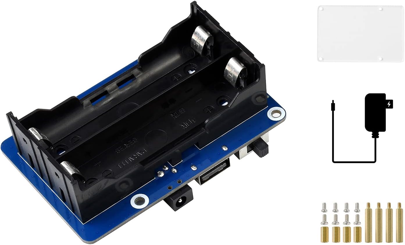 waveshare 5V Uninterruptible Power Supply UPS HAT for Raspberry Pi 4B/3B+/3B, up to 5A Current, Pogo Pins Connector, Onboard 5V Regulator and Multi Battery Protection Circuits, I2C Bus