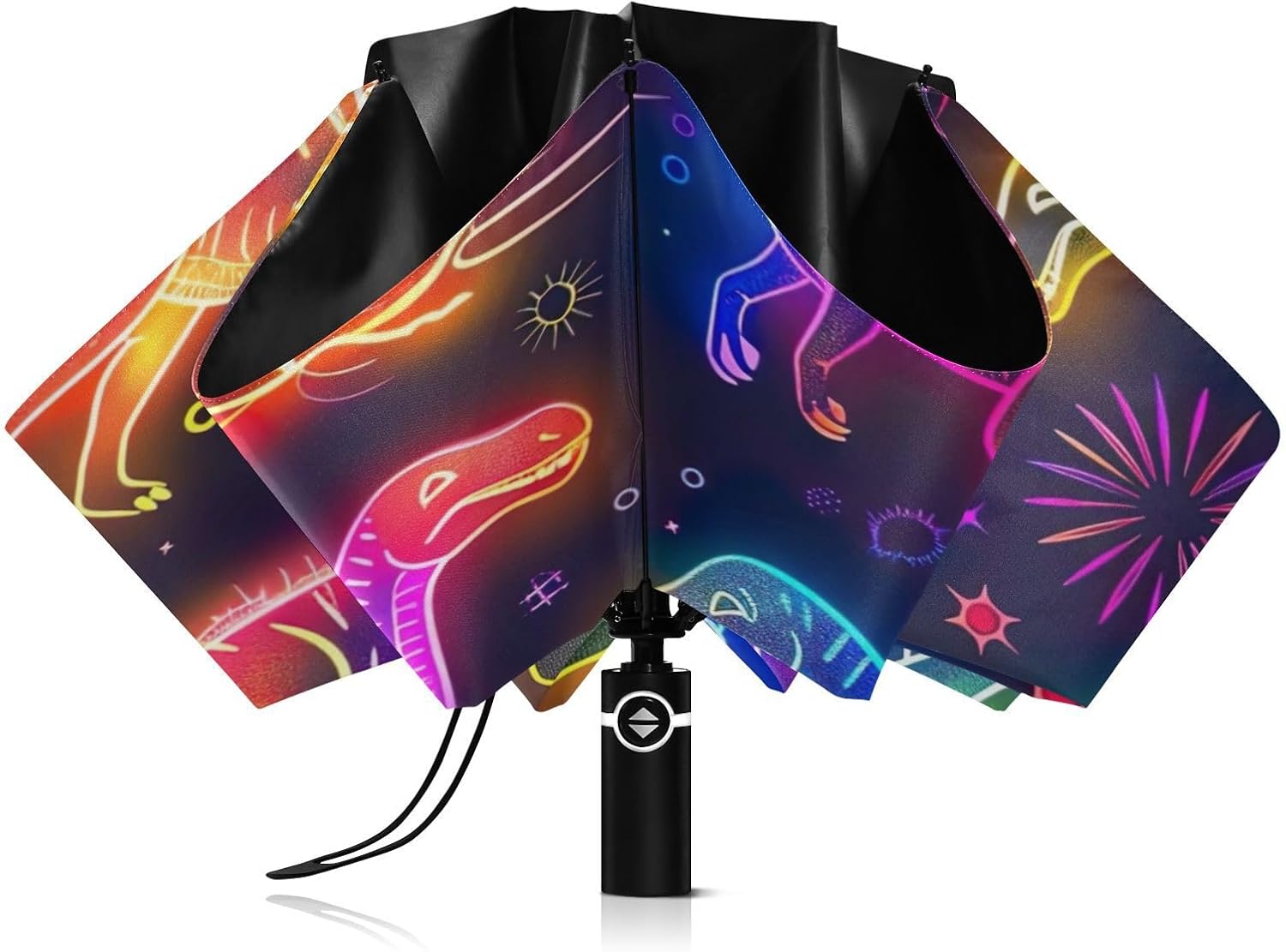 Cute Neon Line Art Dinosaurs Umbrella, Lightweight Portable Automatic Umbrella for Women, Travel Umbrellas for Rain, Wind and Sun