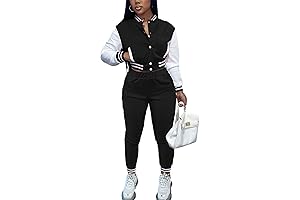 2Piece Patchwork Tracksuits Button Down Sweatshirt Jackets For Women Pants Set