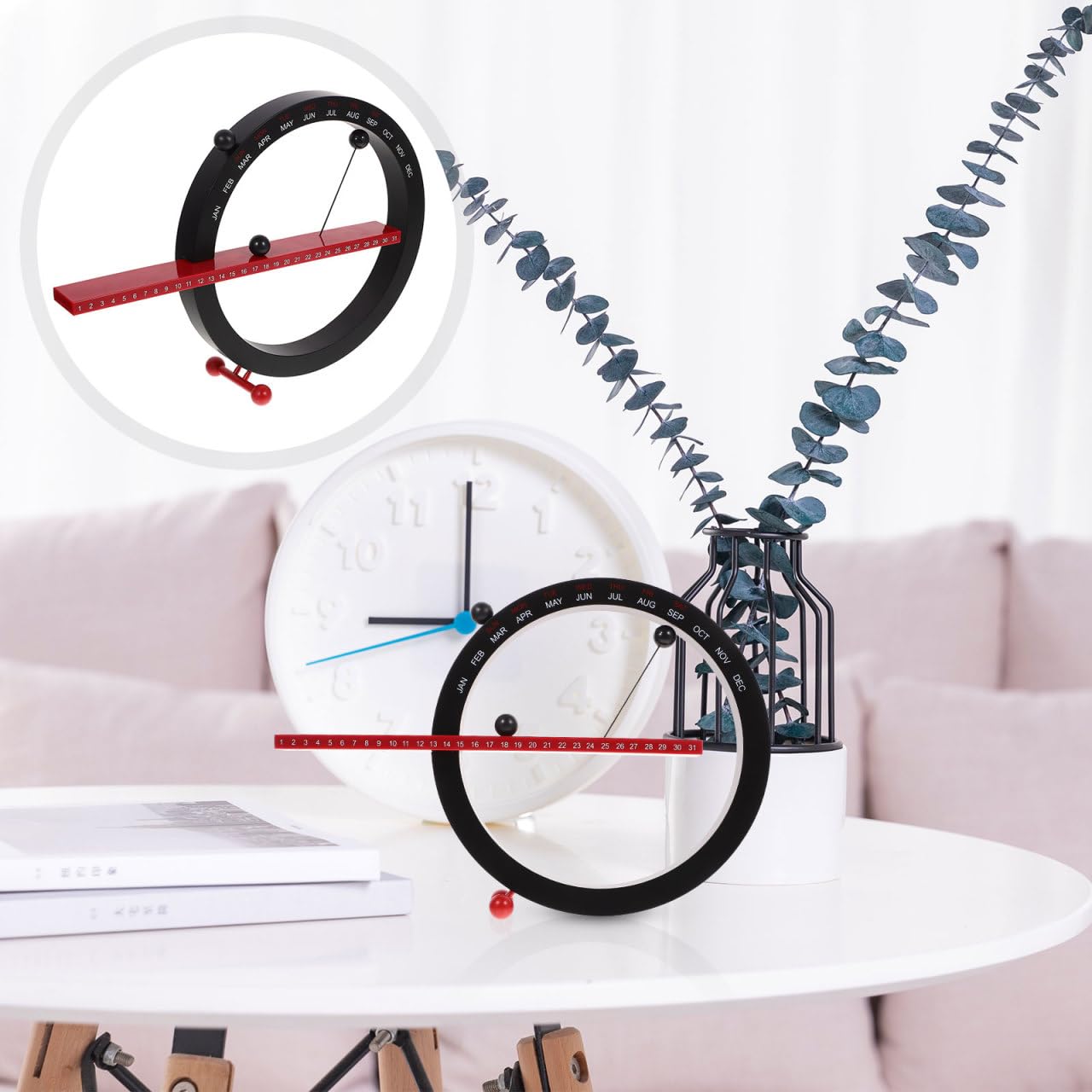 HEALLILY Calendario perpetuo con sfera magnetica, interruttore manuale, calendario da tavolo per soggiorno, camera da letto, ornamento (nero e rosso)