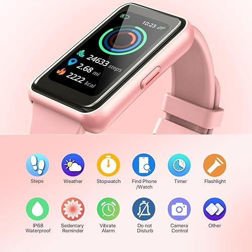 Vista 13 de Smart Watch for Women, Slim Fitness Tracker with Heart Rate, Blood Oxygen, Sleep & Step Monitor, IP68 Waterproof Smartwatch, Lightweight Pink/Gold