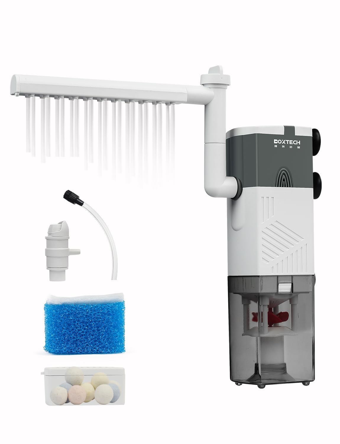 boxtech Filtre d'aquarium interne 6 W 4 en 1 Pompe de puissance ultra silencieuse Filtre éponge réglable, débit 450 l/h, convient pour 70-150 litres
