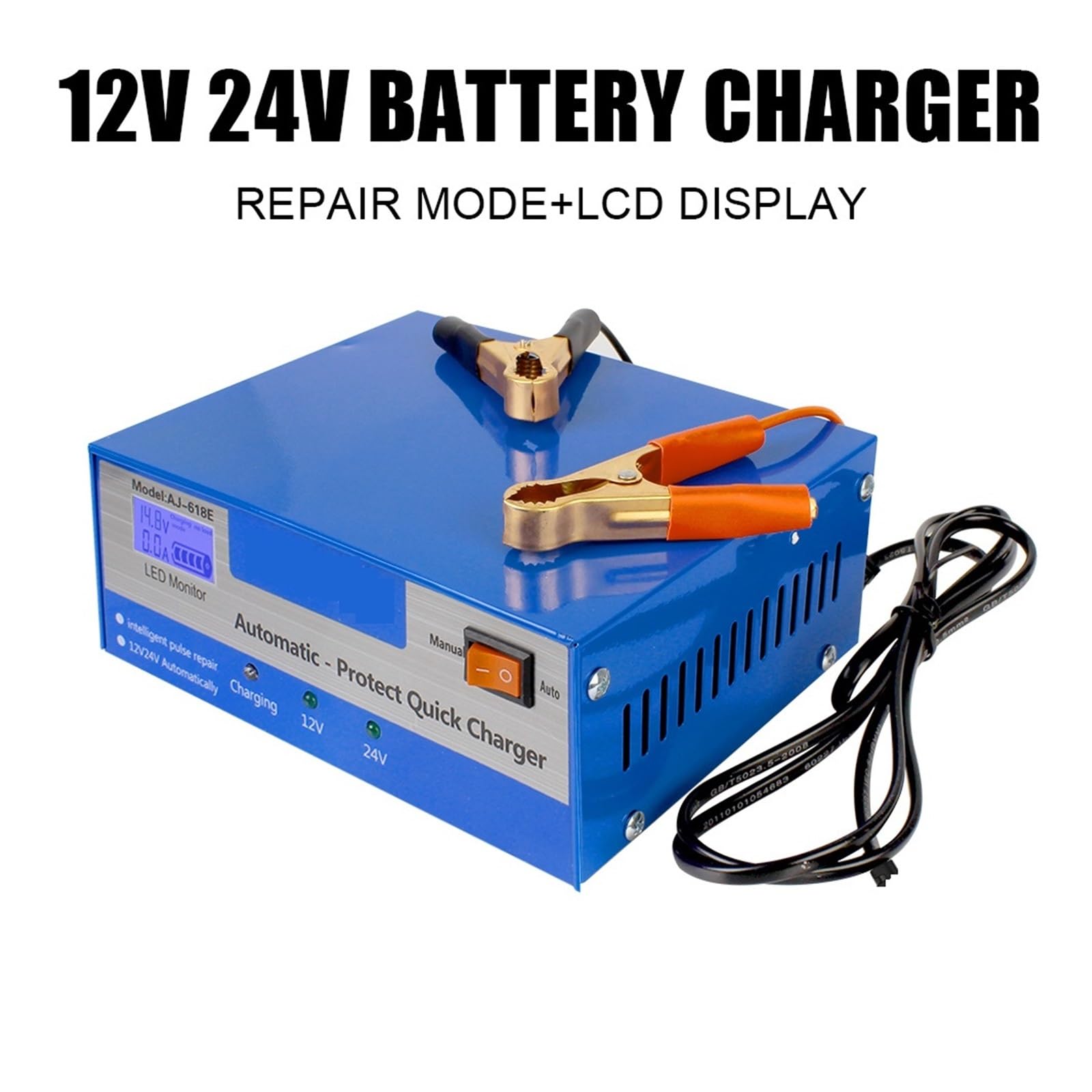 Caricabatteria For Auto Automatico Batteria Al Piombo Completamente Automatica Con Adattatore Riparazione Intelligente Degli Impulsi 200AH 12/24V Facile Da Usare