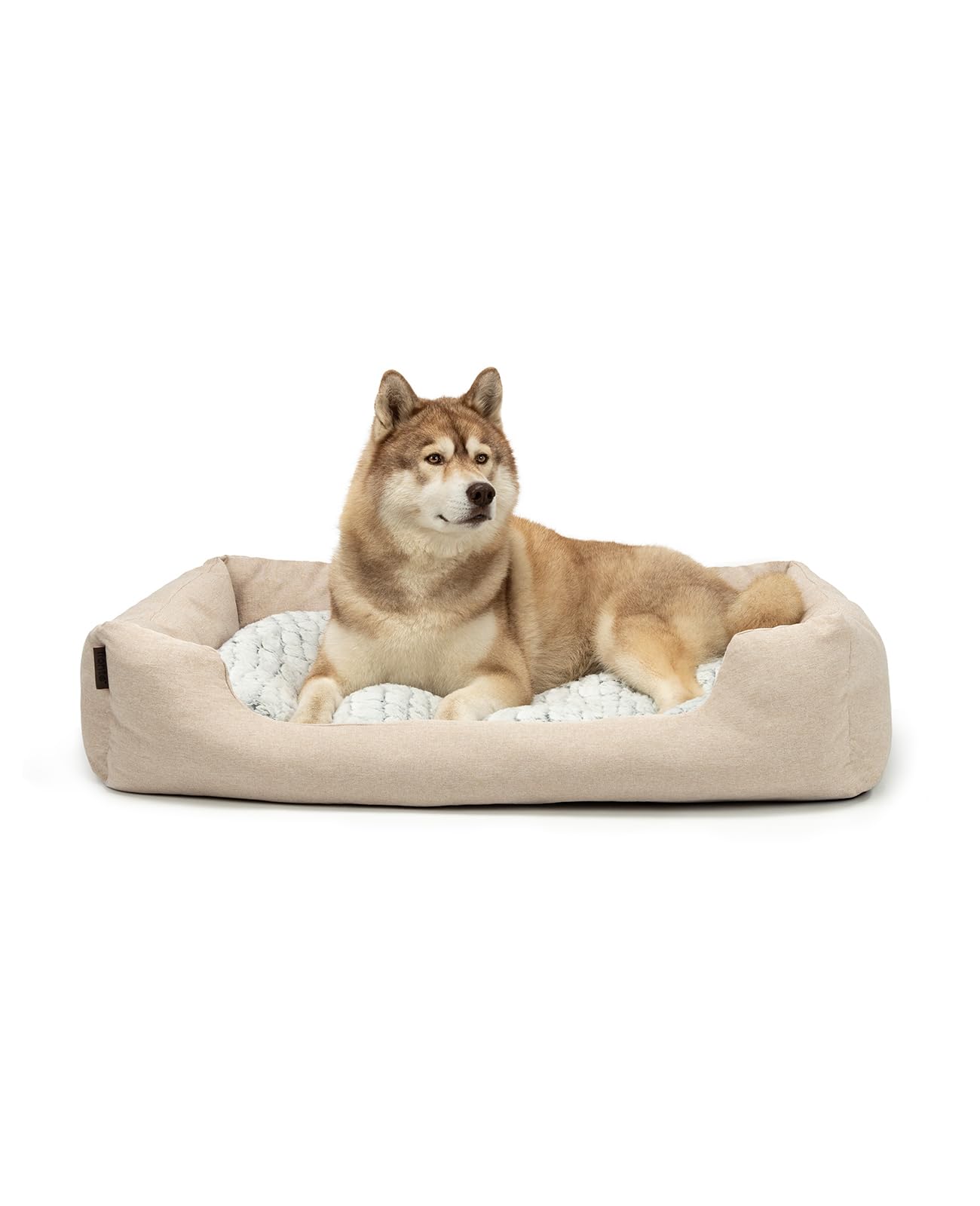 lionto Dog Basket with Fluffy Reversible Cushion, 110 x 80 cm, Beige