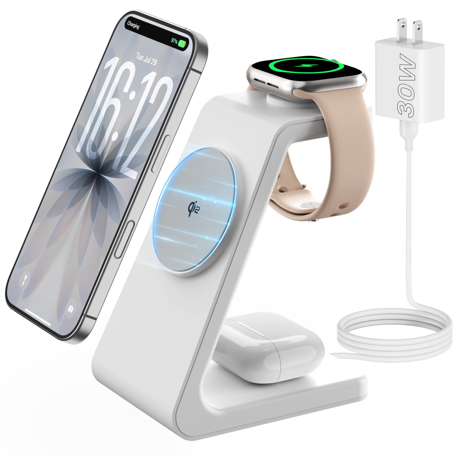 Magnetic Wireless Charging Station for iPhone 3 in 1 Qi2 Certified 15W Fast Charging for iPhone 17-12 Apple