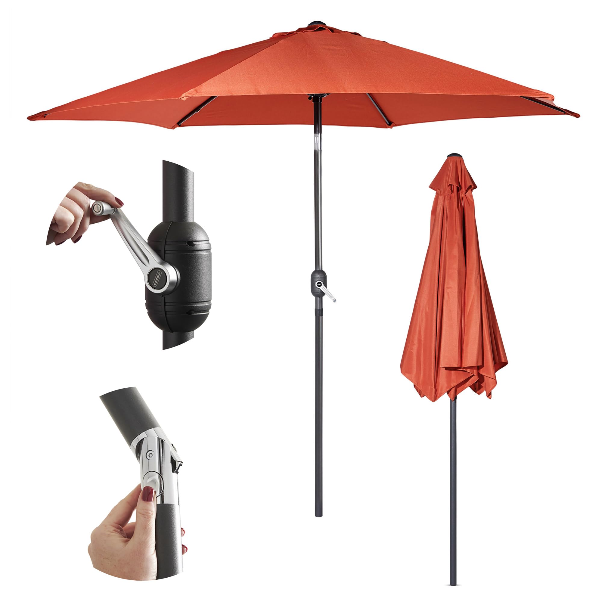 VonHaus Parasol 2M – Parasol Umbrella for Outdoor, Garden, Patio – Sun Shade Canopy with Hand Crank, Tilt Function, UV30+ Protection, Air Vent, Powder Coated Steel Frame - Dark Green — view 12