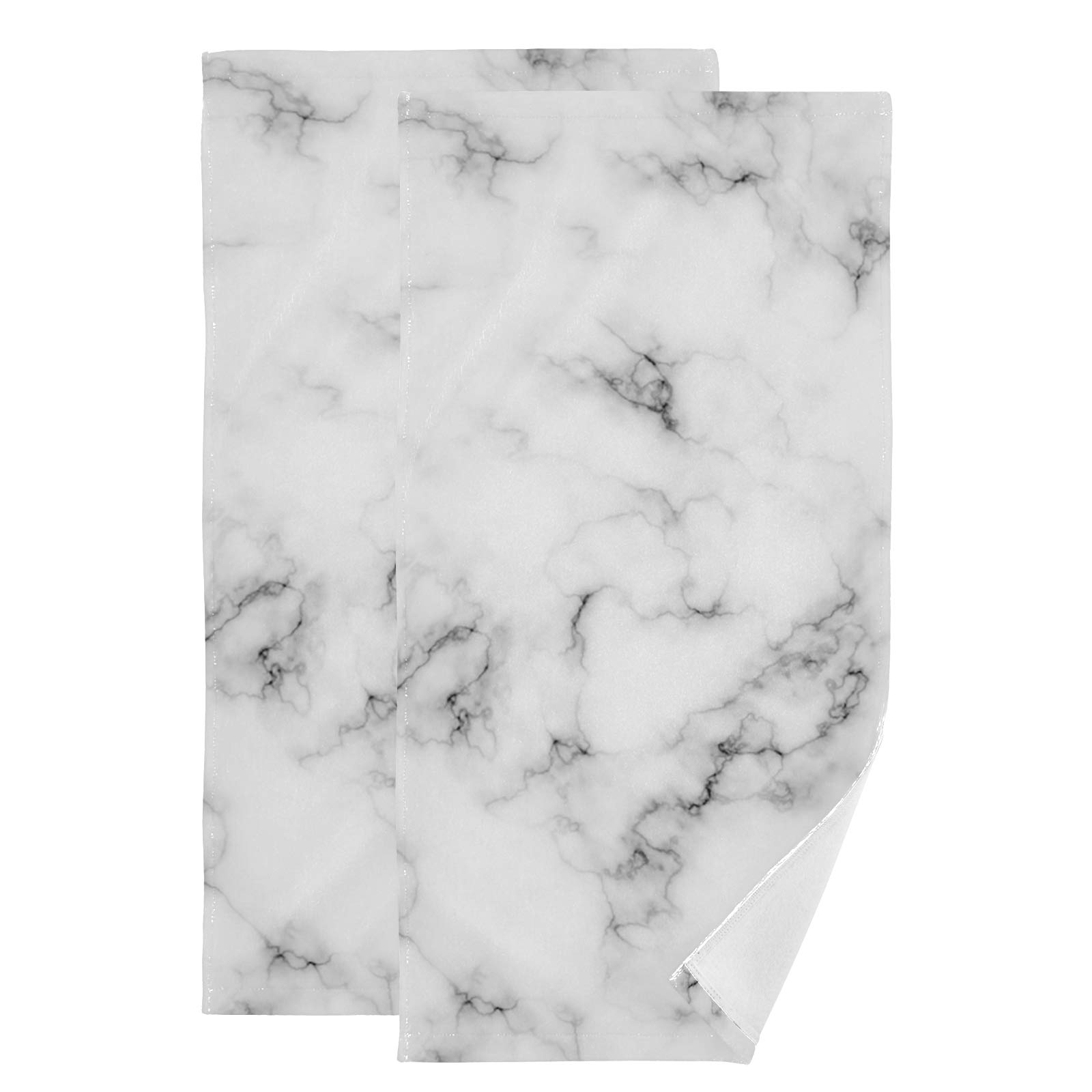 Vdsrup Mable Hand Towels Black White Stone Marbling Towel Set of 2 Small Bath Towels Soft Guest Face Towel Bathroom Decorations Thin Kitchen Tea Dish Towels 14x28 in