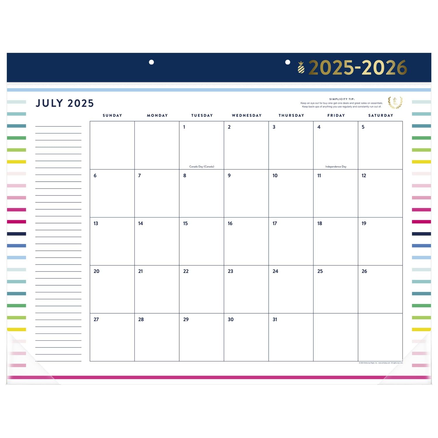 at-A-Glance Desk Calendar 2025-2026 Academic, Simplified by Emily Ley, Monthly Desk Pad, 21-3/4" x 17", Standard, Happy Stripe (EL37-704A)