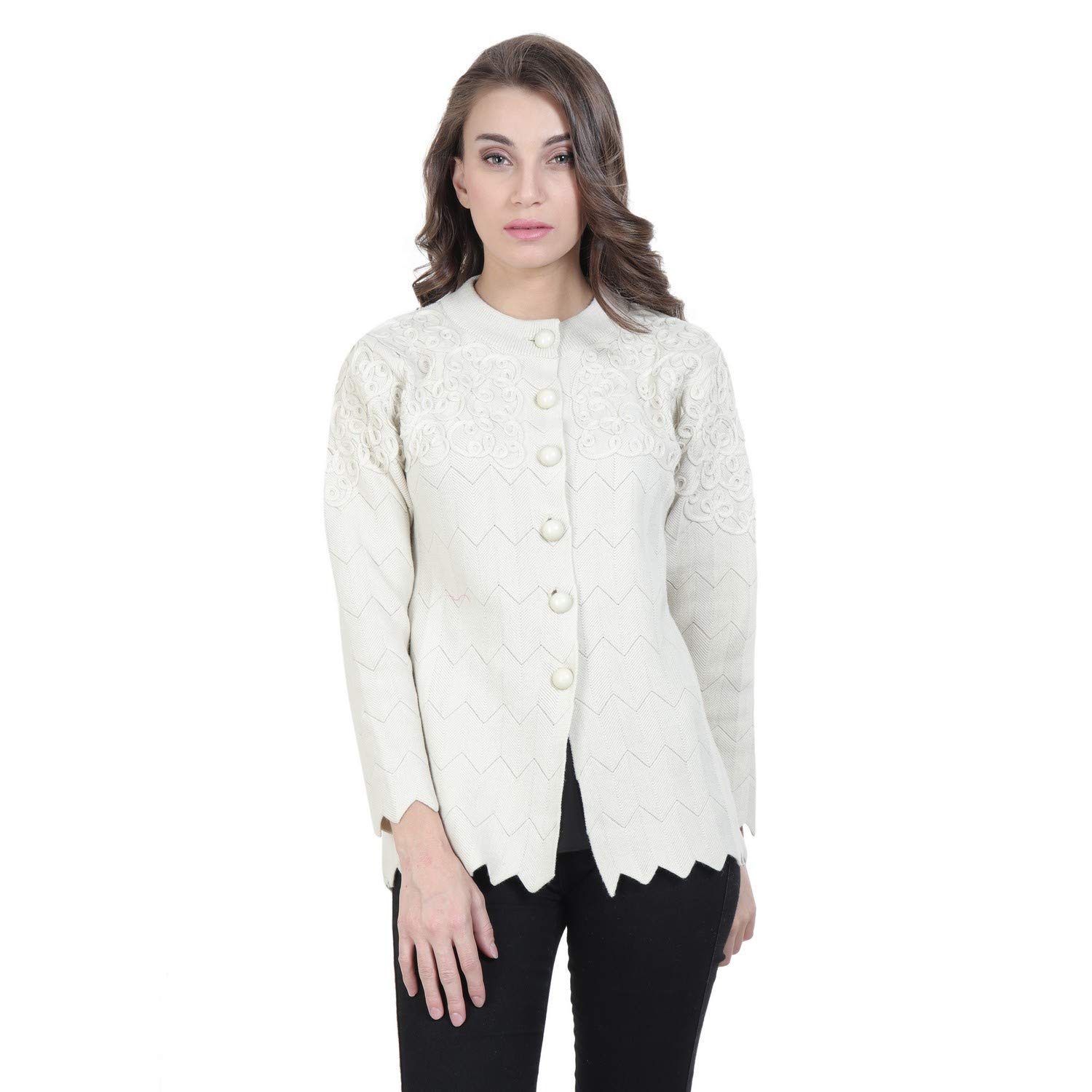 hautemoda Women's Wool Round Neck Cardigan-picture-21