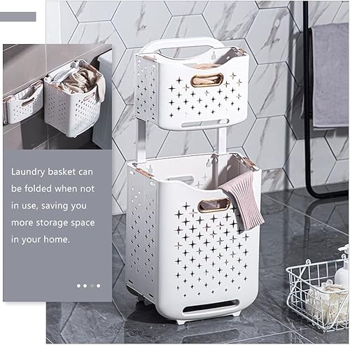 Miniatura 3 de LUOZZY Cesta plegable para ropa sucia con rueda cesta plegable de doble capa soportes de almacenamiento de lavandería oro rosa