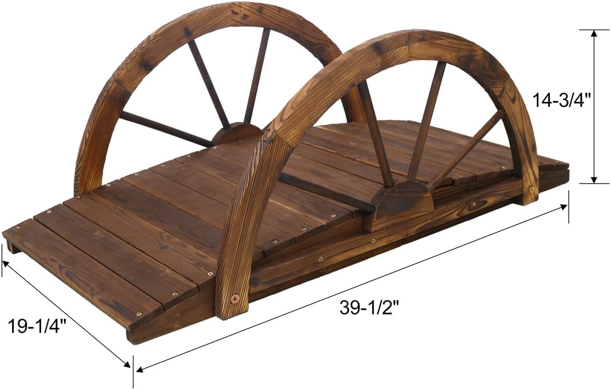 ZeHuoGe 3.3 FT Wooden Garden Bridge Arc Footbridge with Half-Wheel Style Railings & Solid Fir Construction