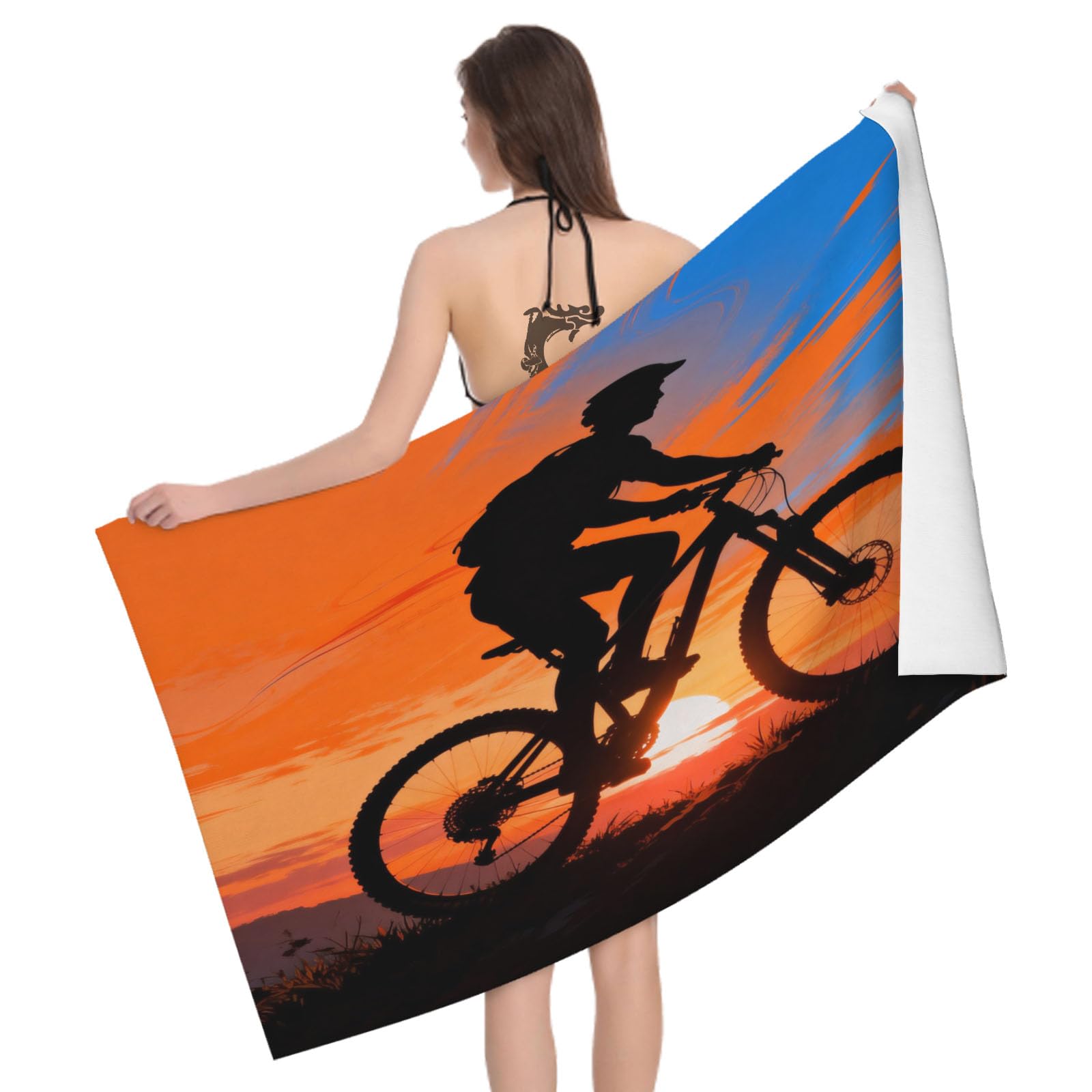 Leichong 3D Mountain Bike Beach Towel Large Microfiber Soft Quick Dry for Adults, Riding Bath Towel Lightweight Soft Absorbent for Travel Swimming Pool Sports, 180 x 90 cm