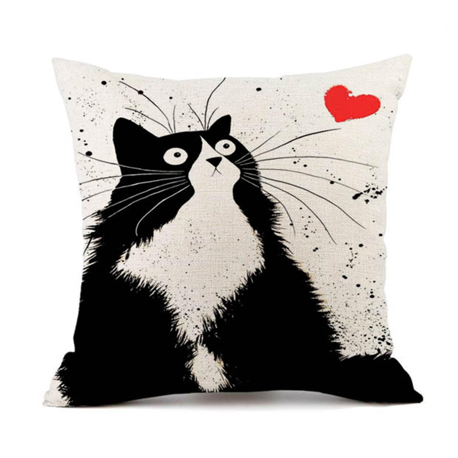 Fall Decor Pillow Cover Square Cushion Case Printed Cat Linen Throw Pillow Cases Set for Couch Sofa Bedroom Car Living Room,18x18 Inch/45x45 cm,1 Piece