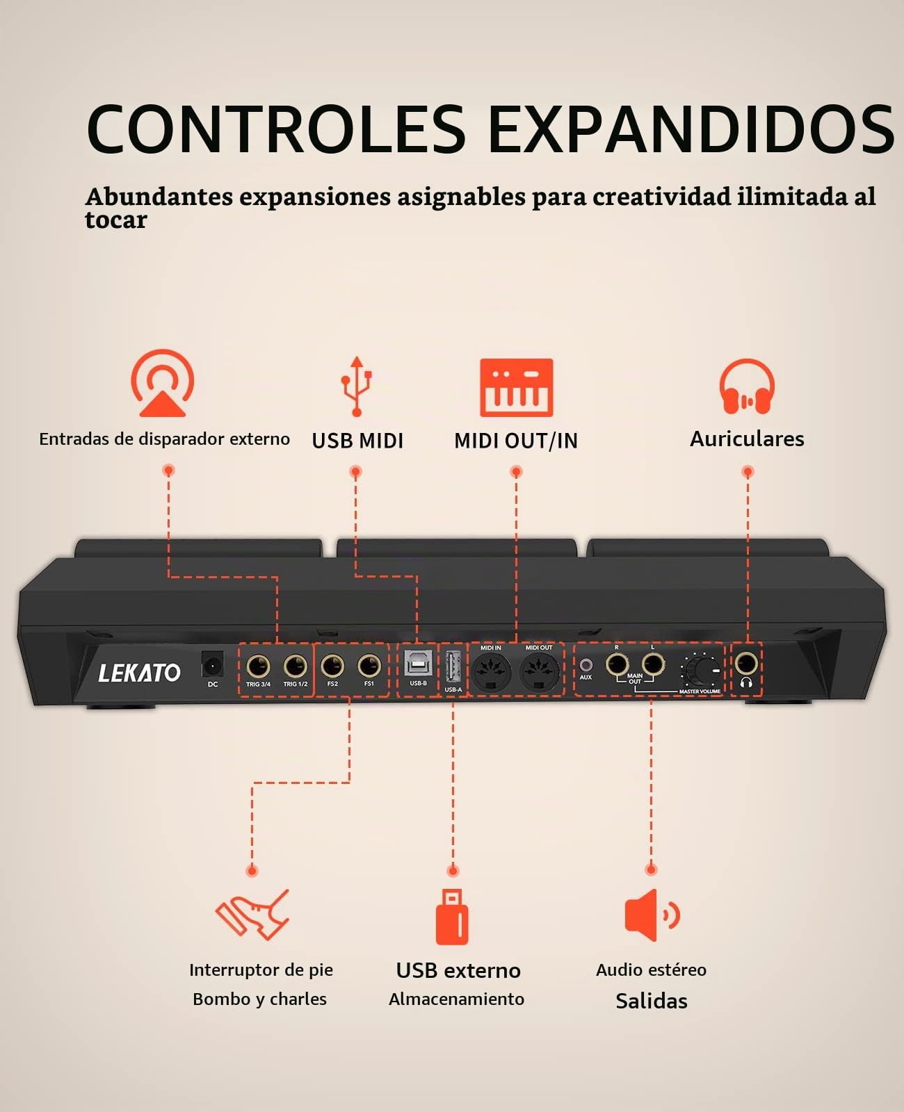 Drum Sample Pad, LEKATO Electric Drum Set Pad con 9 pads de batería sensibles a la velocidad, 30 kits de batería incorporados, multipad de pads de percusión con salida MIDI, USB MIDI, looper