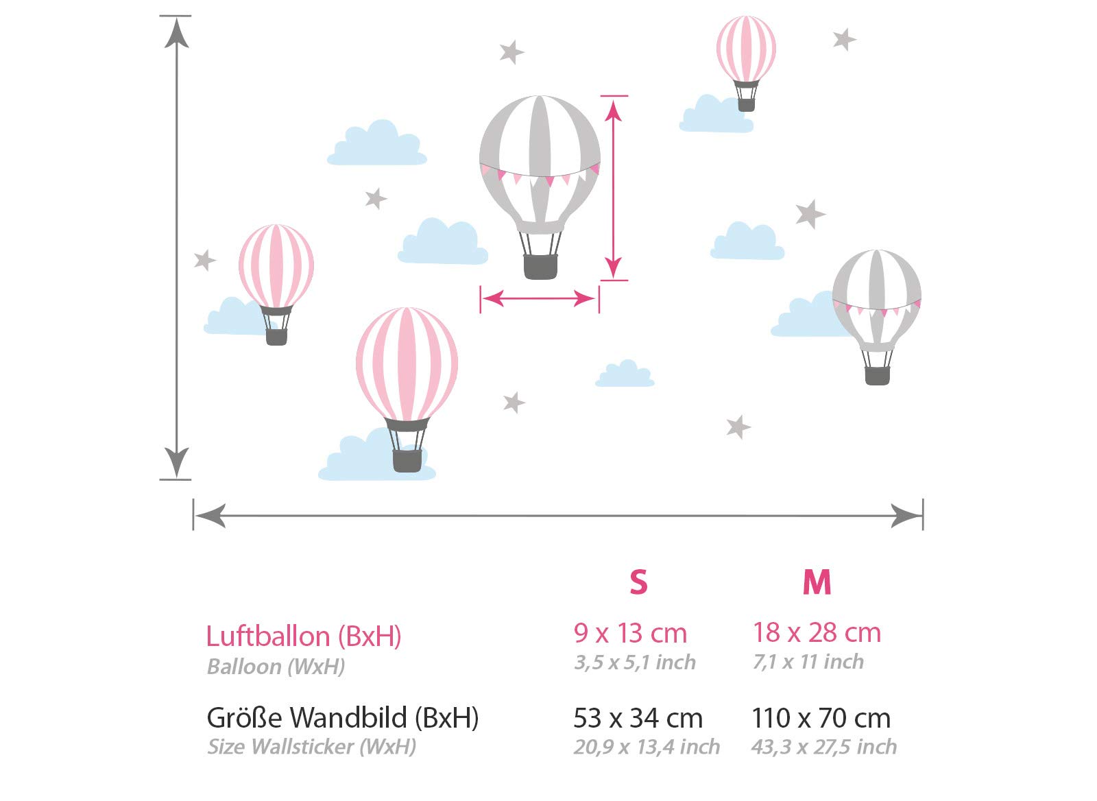 Adesivo Murale Little Deco Per Cameretta, Palloncini Rosa E Grigio, 110x70 Cm, Prodotto In Germania, Rimovibile, Adatto Per Bambini - 3