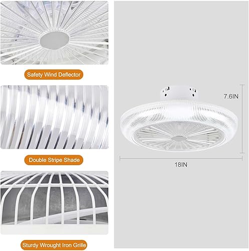 Miniatura 4 de Ventilador de techo de perfil bajo con control remoto de luces, 18 pulgadas, 3 colores, 3 velocidades, cerrado, sin aspas, 72 W, regulable,