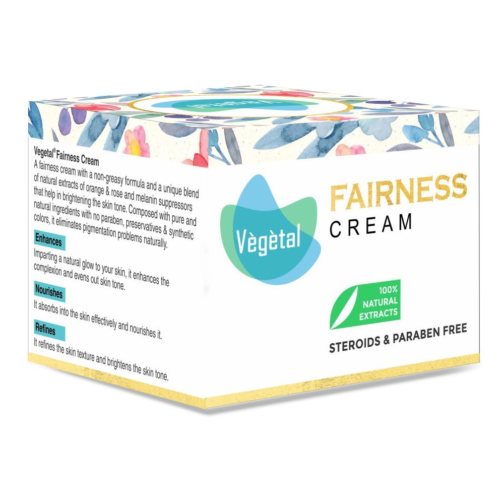 VegetalFairness Cream - Made of 100% Natural BioActive Extracts of Rose, Orange, Walnut, Tea & Aloevera - No Steroids, Paraben & Toxic Chemicals