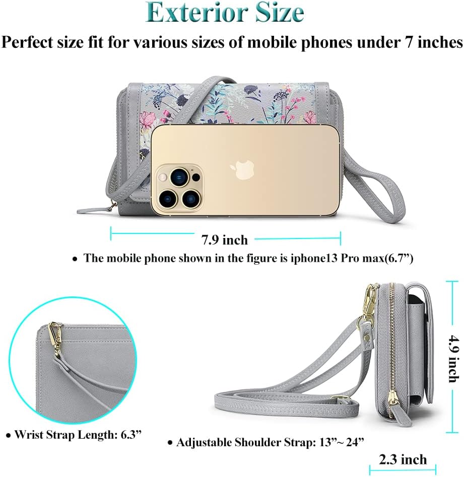 Peacocktion Crossbody Bags for Women RFID Wristlet Wallets Travel Vegan Leather Small Clutch Purses with Phone Pocket Zipper