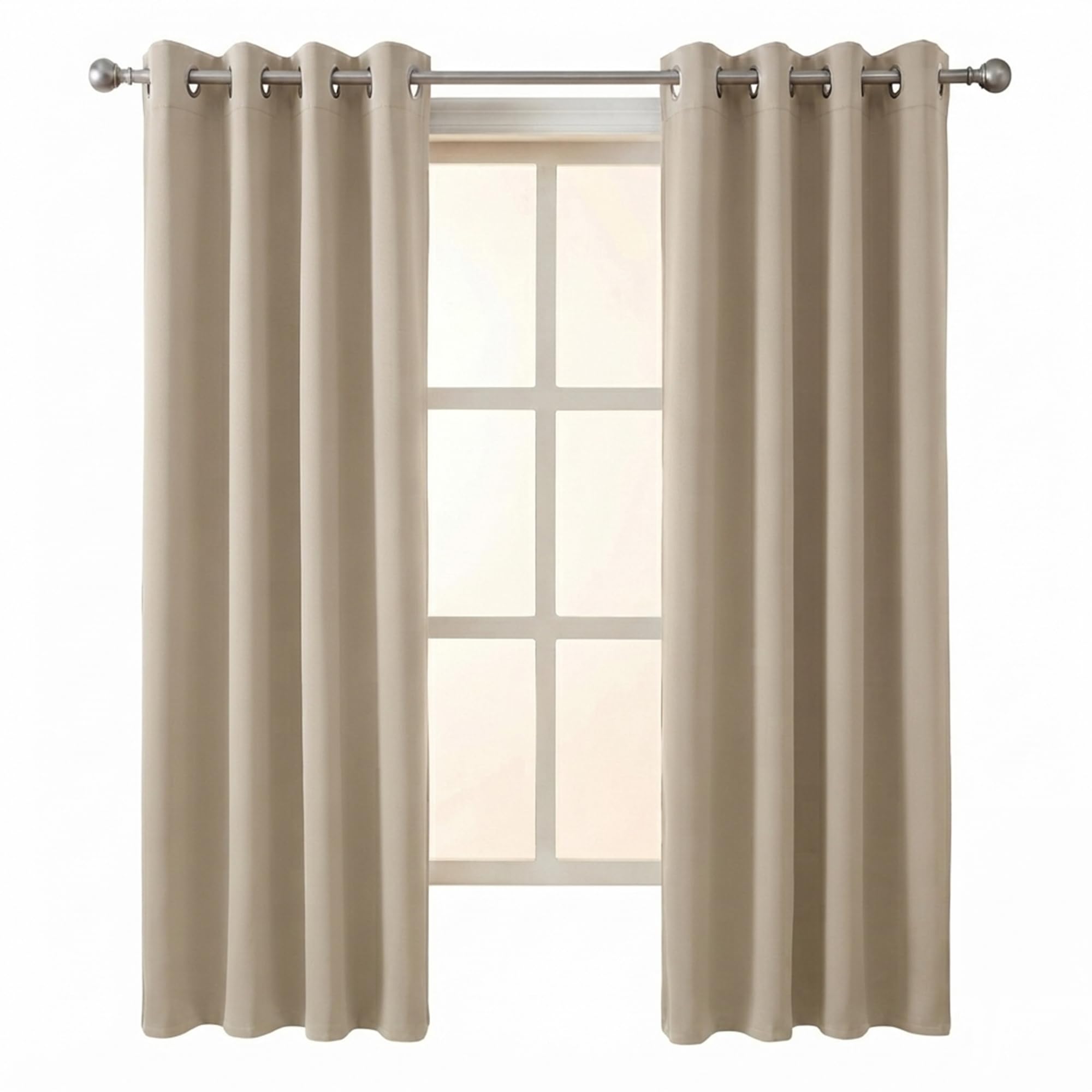 100% Blackout Window Curtains, 5 Feet, Solid Design, Faux Silk, Thermal Insulated, Noise Reducing Eyelet Door Curtain with Tie Back for Living Room & Bedroom, 115x150cm, Pack of 1 - Cream