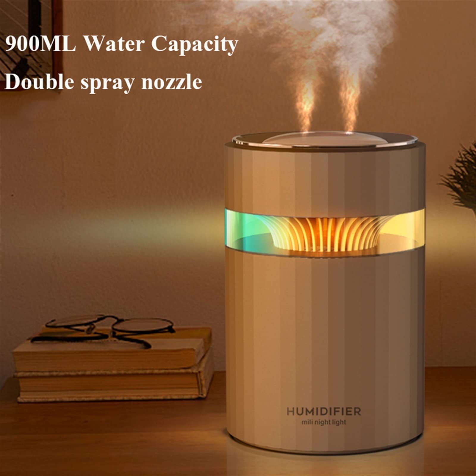 Nawilżacze Nawilżacz powietrza USB z podwójną dyszą 900ML pojemność wody generator chłodnej mgiełki zamgławiacz z kolorowym oświetleniem nocnym ultradźwiękowy Humidificador Przenośny nawilżacz (Mater