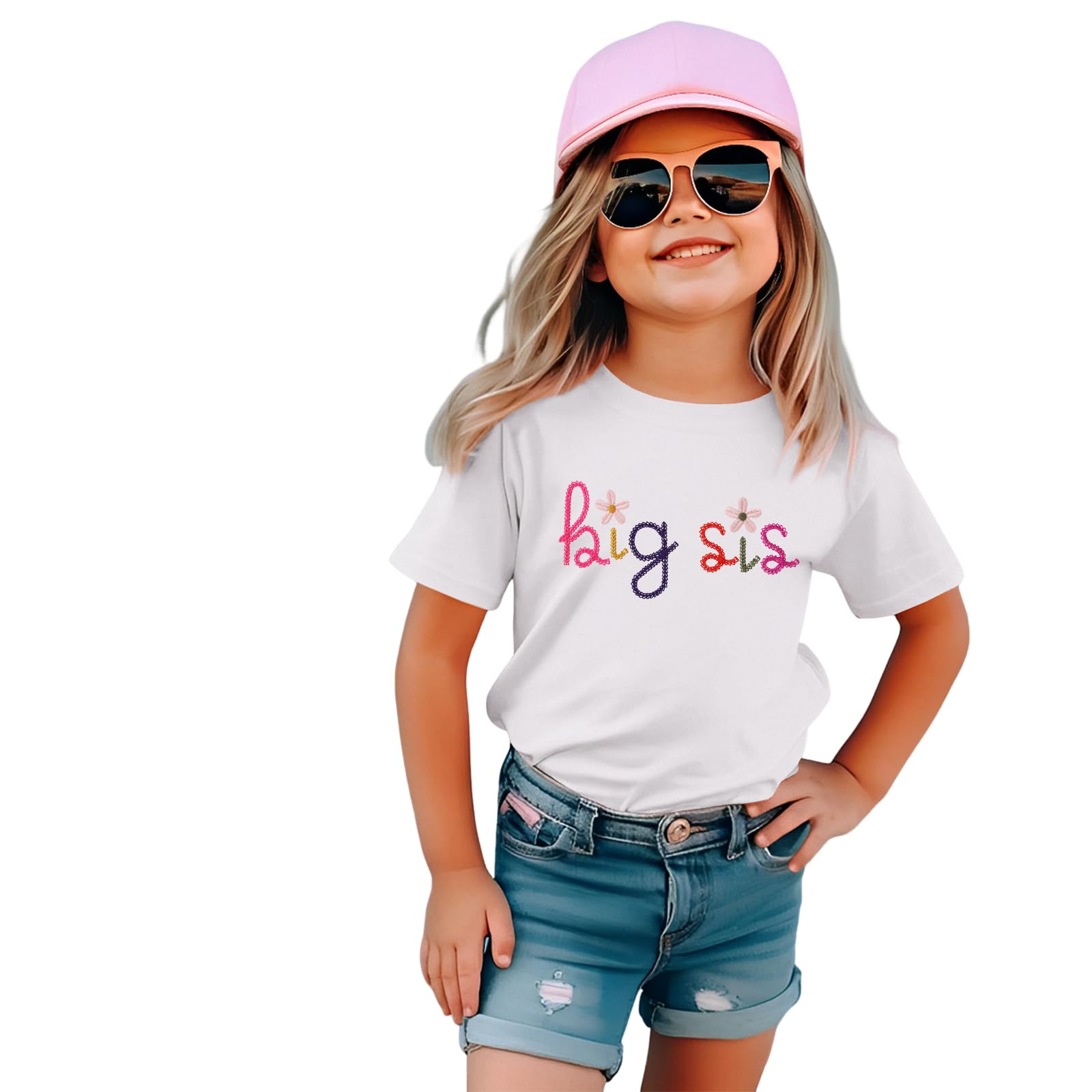 Big Sister Shirt Baby Anuncio para Niñas Camiseta con Bordado Big Sis Niño Promocionado A Gran Hermana Camiseta Linda Bordada Algodón Top Verano Camisas de Manga Corta