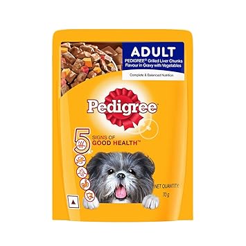 Pedigree Adult Wet Dog Food, Grilled Liver Chunks Flavour in Gravy with Vegetables, 70g Pouch
