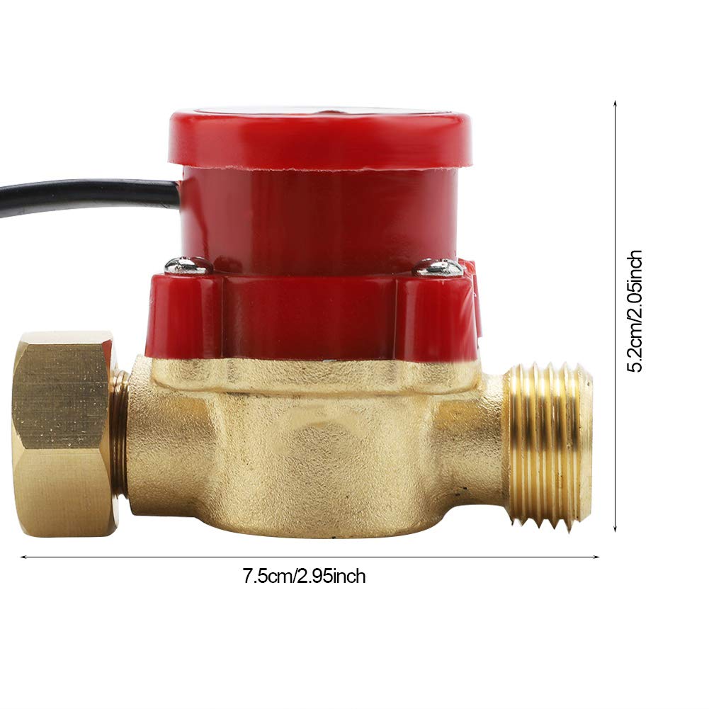 HT-60 Water Flowing Switch, AC220V G1/2 Thread Brass Pump Flowing Sensor Switch, Water Fluidmeter Counte Sensor Switch for Low Pressure Shower, Solar Heater, Booster Pump