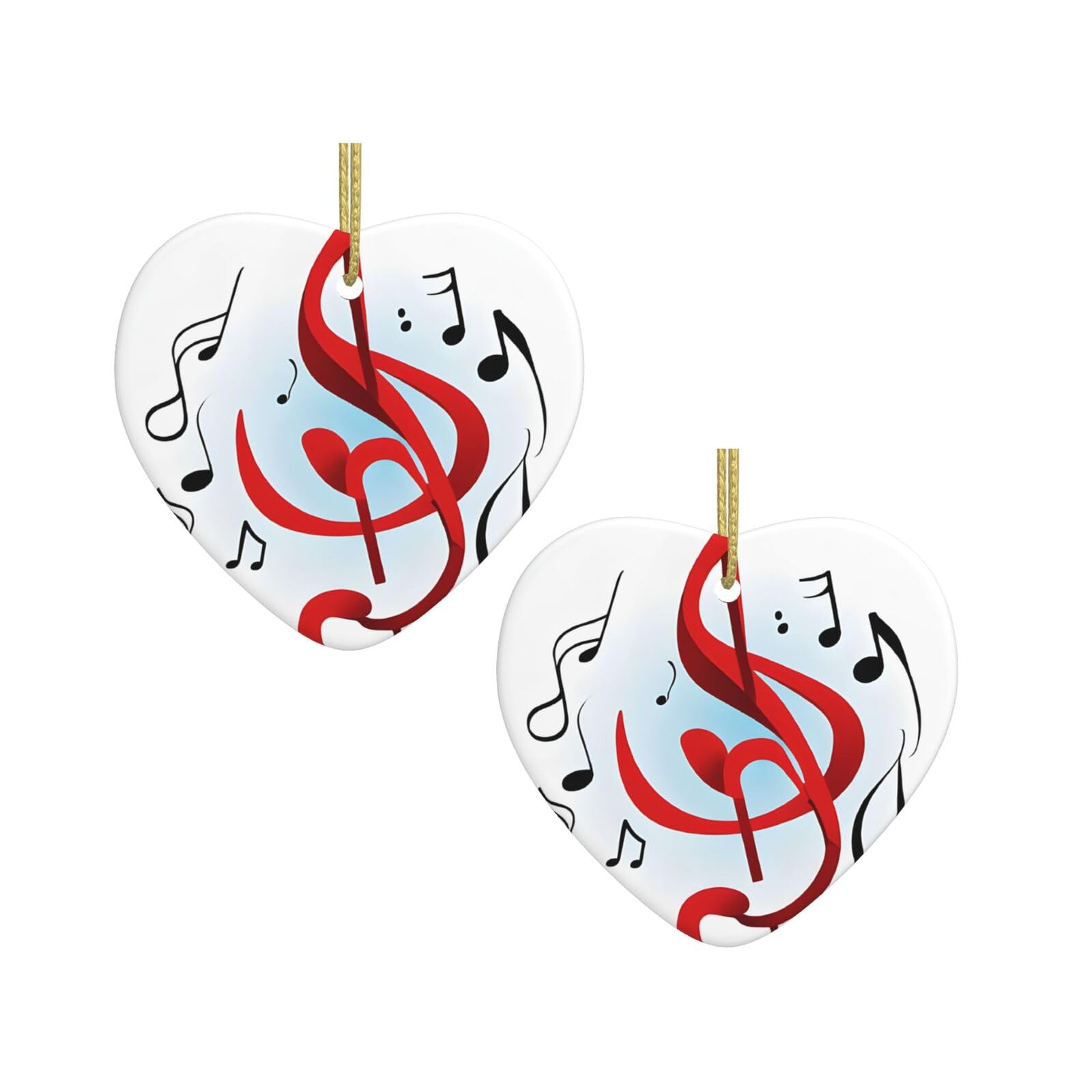 Colored Music Heart Shaped Christmas Tree Pendants, Ceramic Decorations, Personalized Christmas Ornaments, Novel