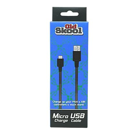 Old Skool 15ft PS4 Controller Charging Cable for PlayStation 4 Dual Shock 4