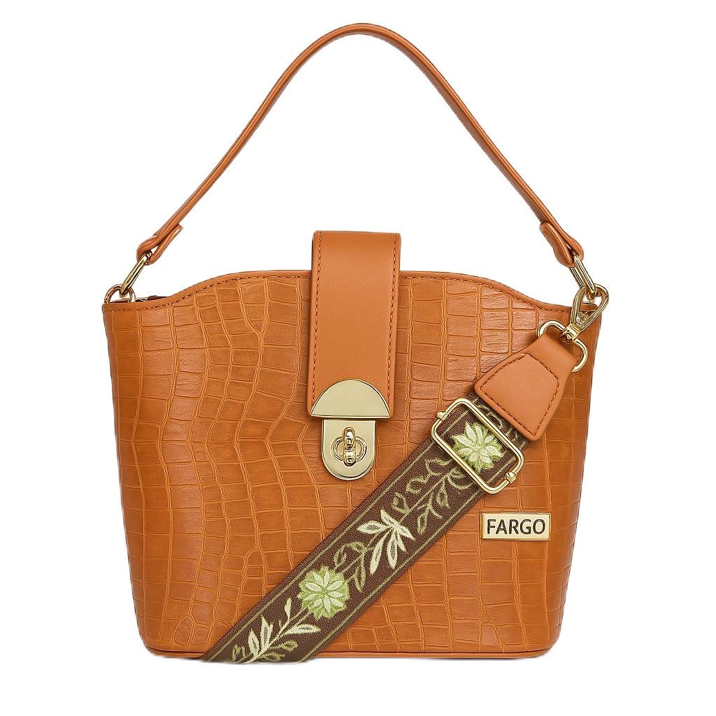 PU Women's Sling Bag Croco Textured Bucket Sling Bag-image-8