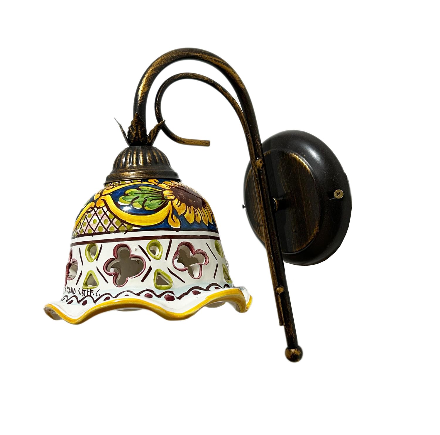 ILAB Applique a 1 luce in ferro battuto e ceramica siciliana realizzato artigianalmente dai maestri di santo stefano di camastra coll. candida