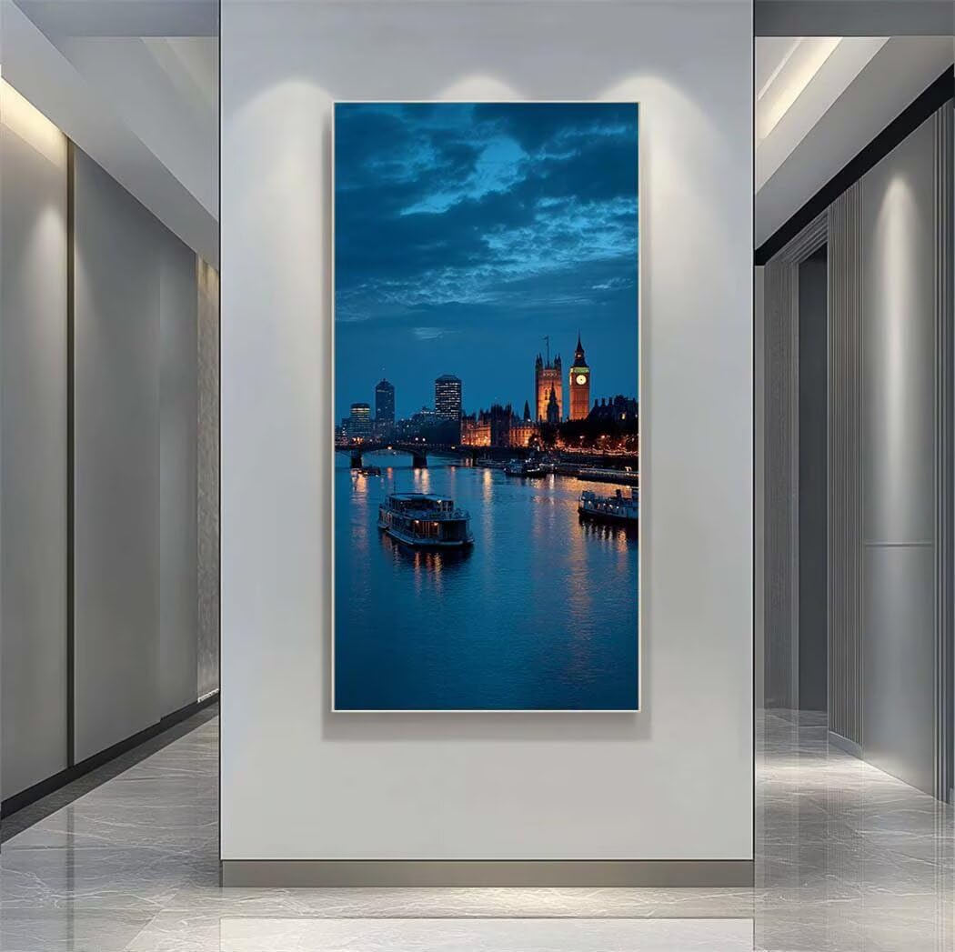 London Night Landscape Diamond Art Kits Adults Large 5D Thames River Diamond Painting Kits, DIY Crystal Art Craft Rhinestone Embroidery Cross Stitch for Adults 39.4x78.7 Inch/100x200 cm -LR1116