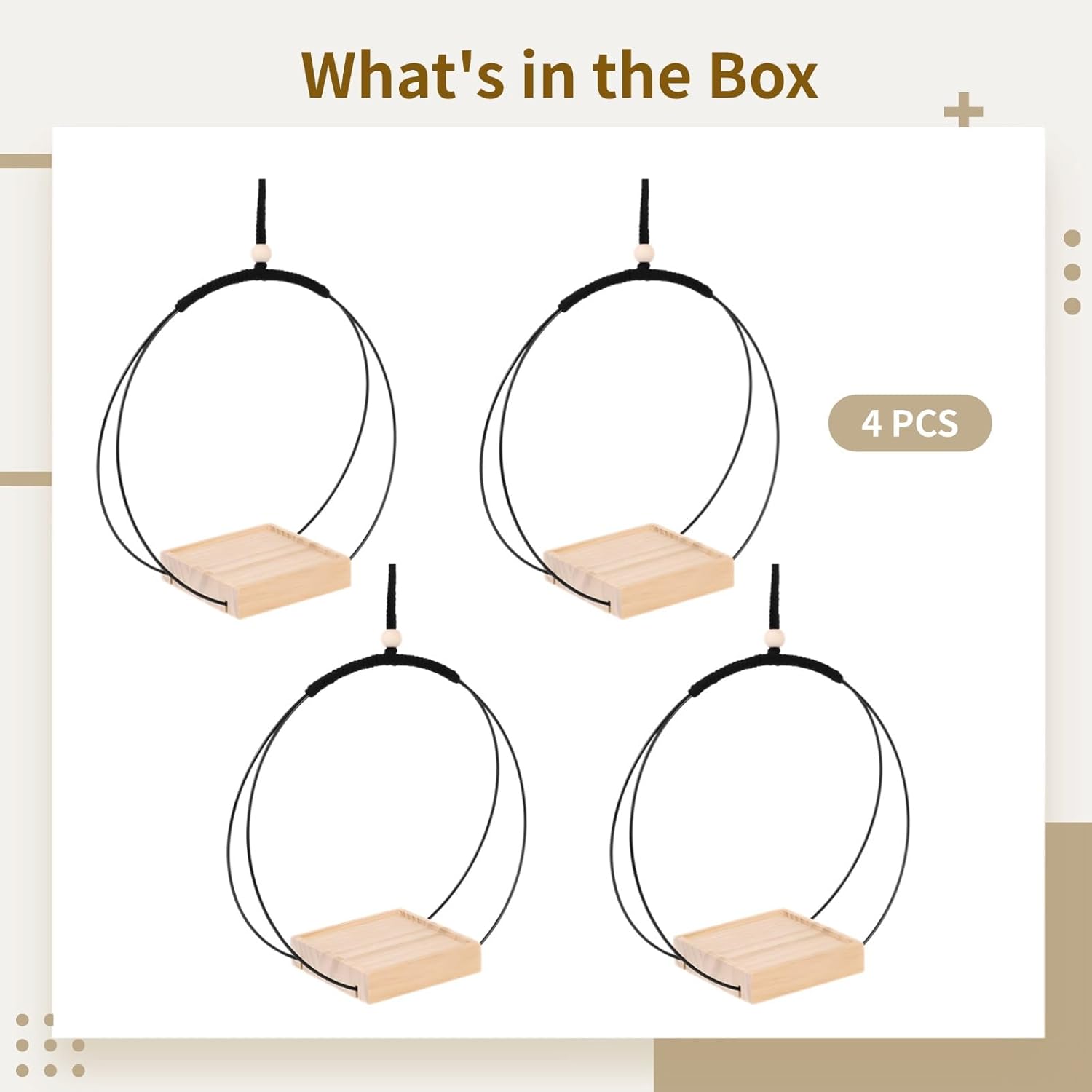 4 Pcs Plant Hanger with Wood Base, Hanging Window Planter, Boho Nordic Style, Ideal for Home and Balcony Decoration, Black