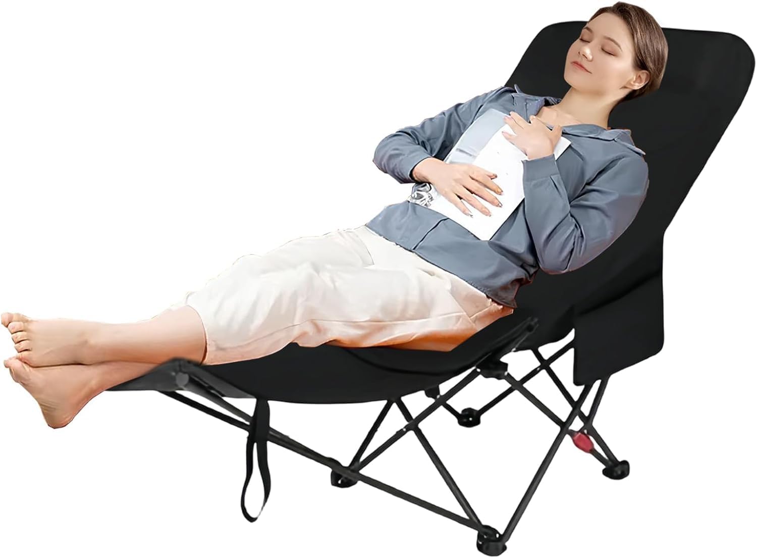 Jenon Folding Reclining Lounge Chair with Adjustable Backrest, Metal Frame and Fabric Seat, Portable Outdoor Camping Patio Chair with Carry Bag