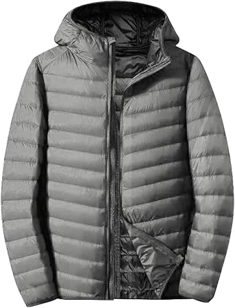 MOGU Puffer Jacket Men, Casual Lightweight Packable Winter Down Coat with Hood for Travel & Hiking