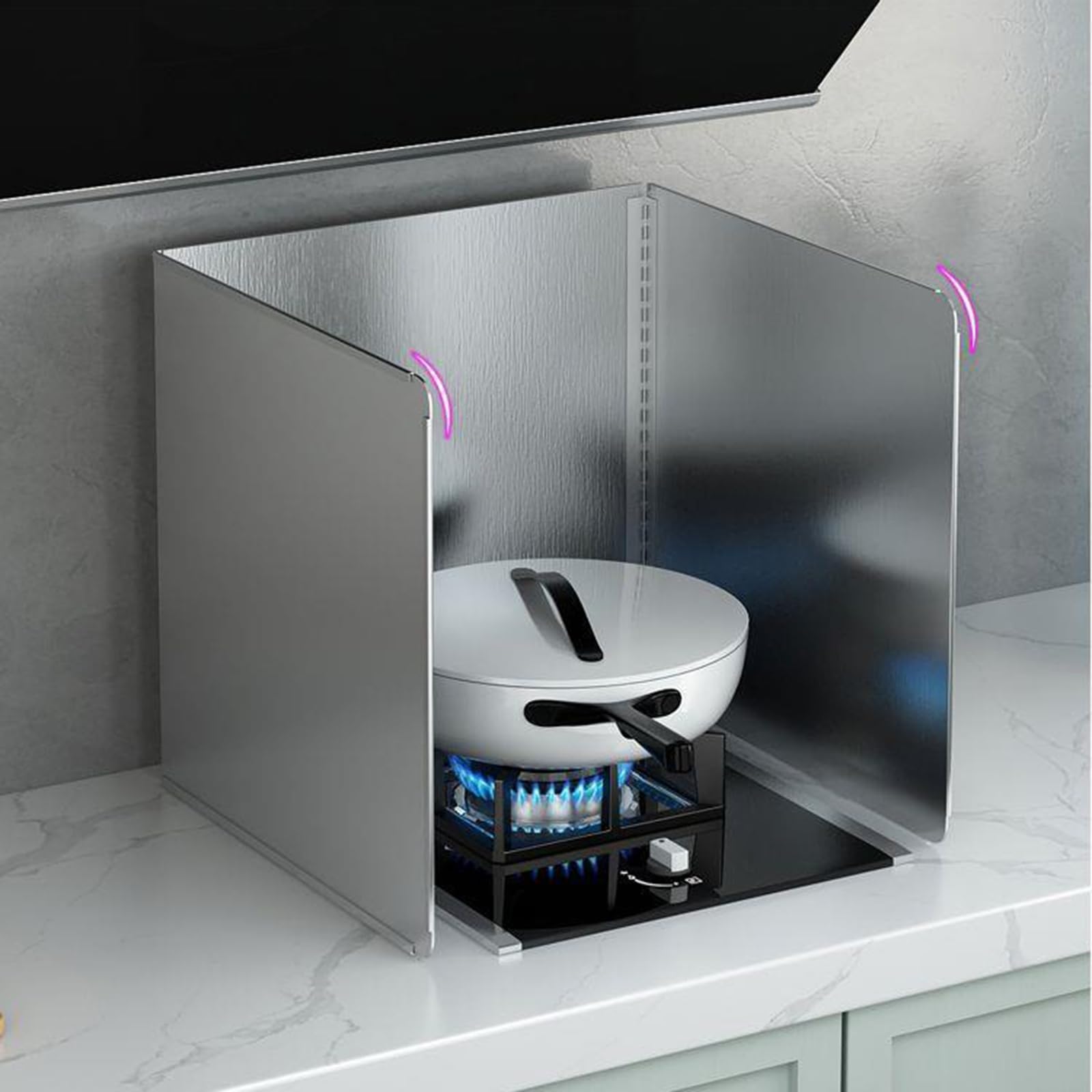 Paraspruzzi Pieghevole Per Cucina In Acciaio Inox, Rivestimento Antiaderente, 50x50x50cm - Proteggi Fornelli Da Schizzi D'Olio - 4