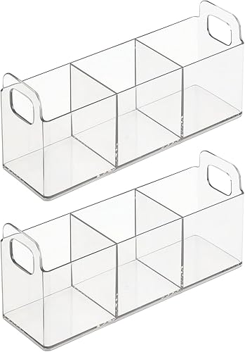 mDesign Organizador de condimentos de plástico y soporte para bolsas de té, organizador de almacenamiento de 3 compartimentos para despensaencimera,