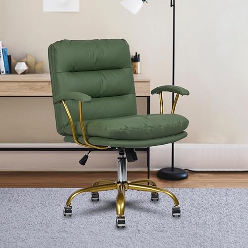 Miniatura 2 de KLASIKA Silla ergonómica de oficina para personas pesadas, sillas de escritorio con ruedas y brazos, silla de computadora de piel sintética para el